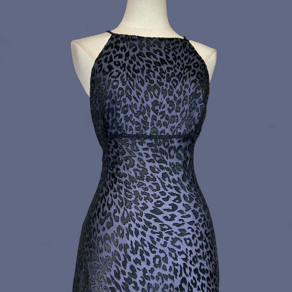 Y2K Silk Blend Slinky Maxi Dress Leopard Print‎ Burnout Goth Grunge Womens 8